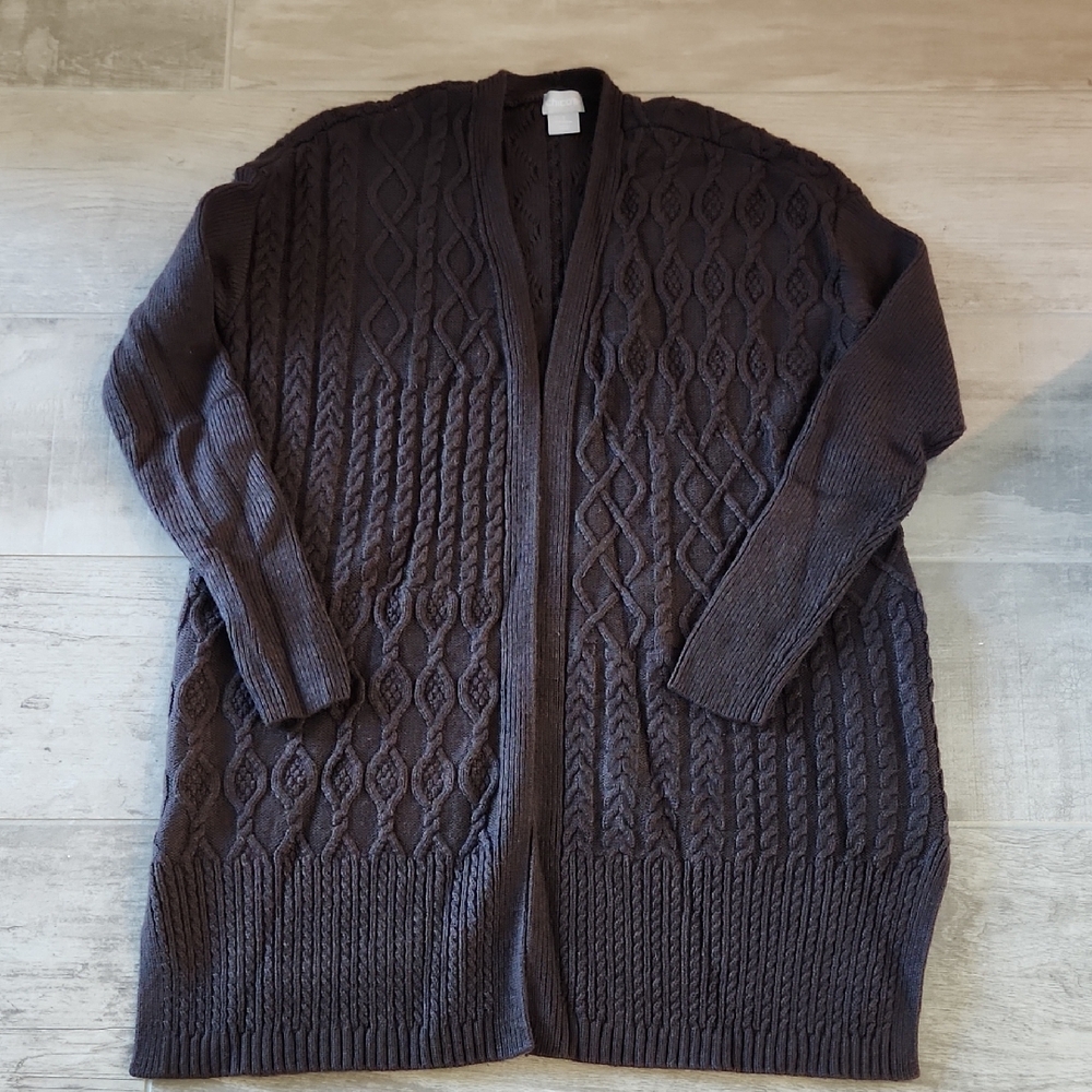 Chico's Dark Brown Cable Knit Cardigan